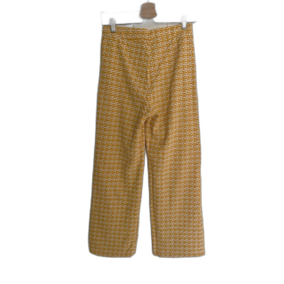 Zara Retro Jacquard pants Sz M in Gold & Cream Print Twee Preppy Minimalist Boho - Picture 3 of 5